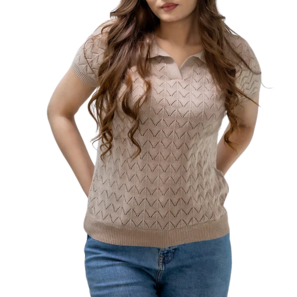 Soft Blush Knit Polo Top