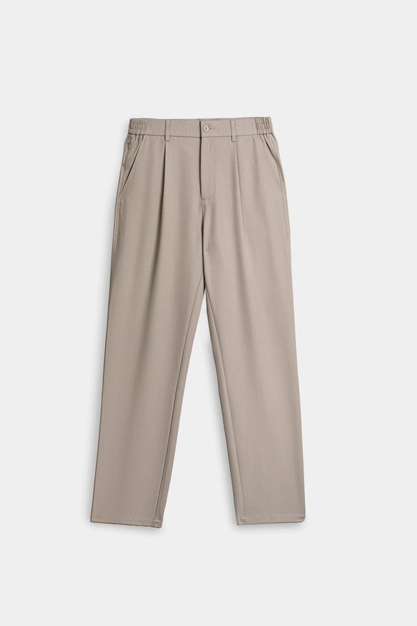 Beige Pleated Casual Trousers