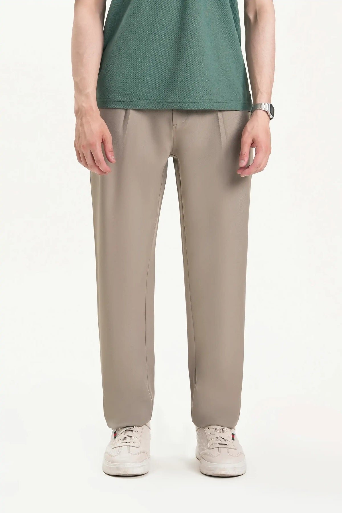 Beige Pleated Casual Trousers - Image 2