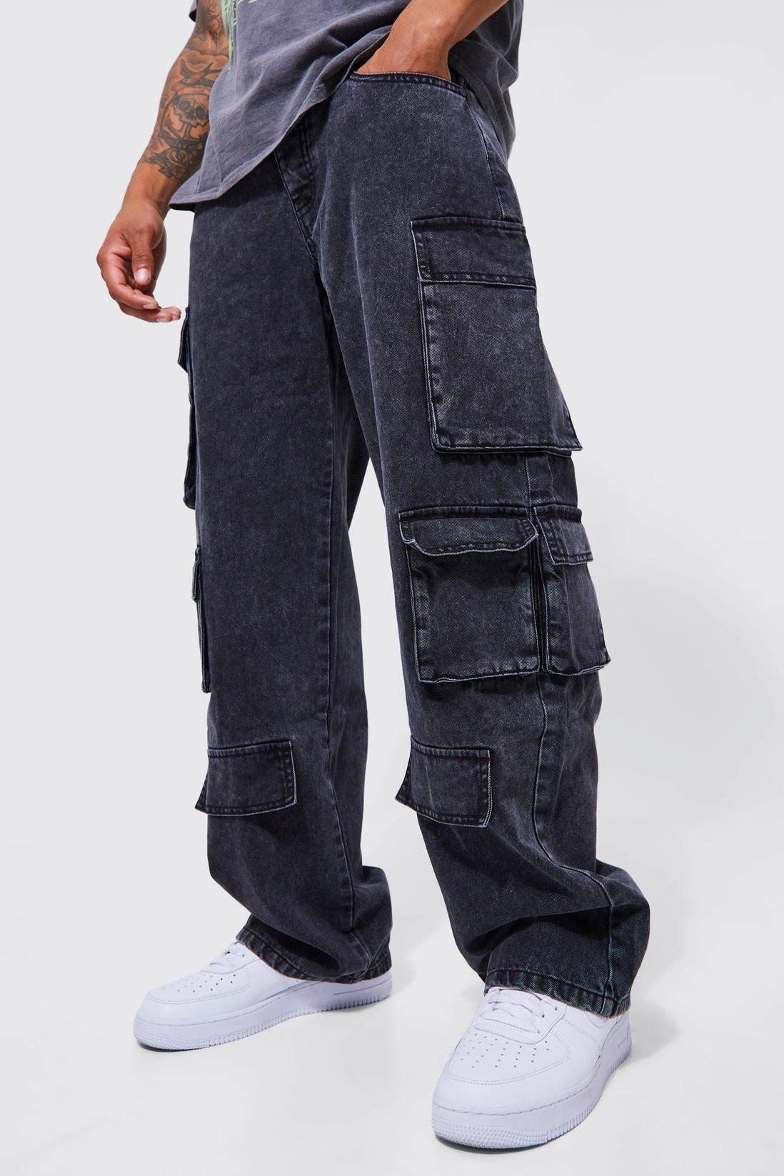 Acid Wash Cargo Jeans