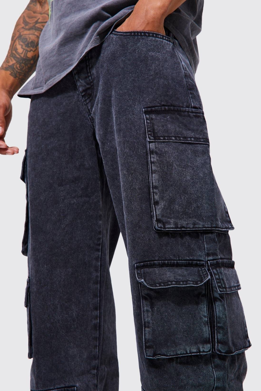 Acid Wash Cargo Jeans - Image 3